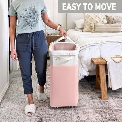 Goodpick 75L Laundry Basket with Wheels & Removable Wash Bag for Dorm | Rolling Laundry Basket with Handles for Dirty Clothes, Fodable Hamper for Laundry Room, Dorm Room Essentials, Grey