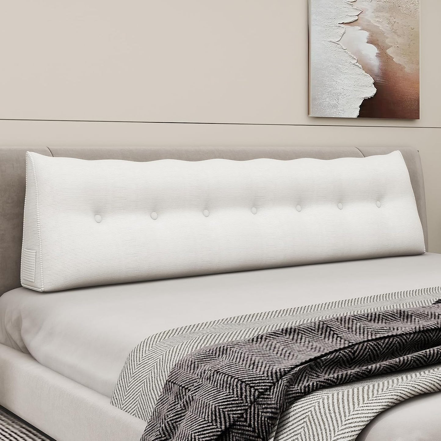 Headboard Wedge Pillows for Sitting Up in Bed Rest Adult，Triangular Upholstered Stuffed Reading Pillow for Sofa Couch Back Cushions Lumbar Body Support Dorm Bedroom（King，Corduroy Gray）