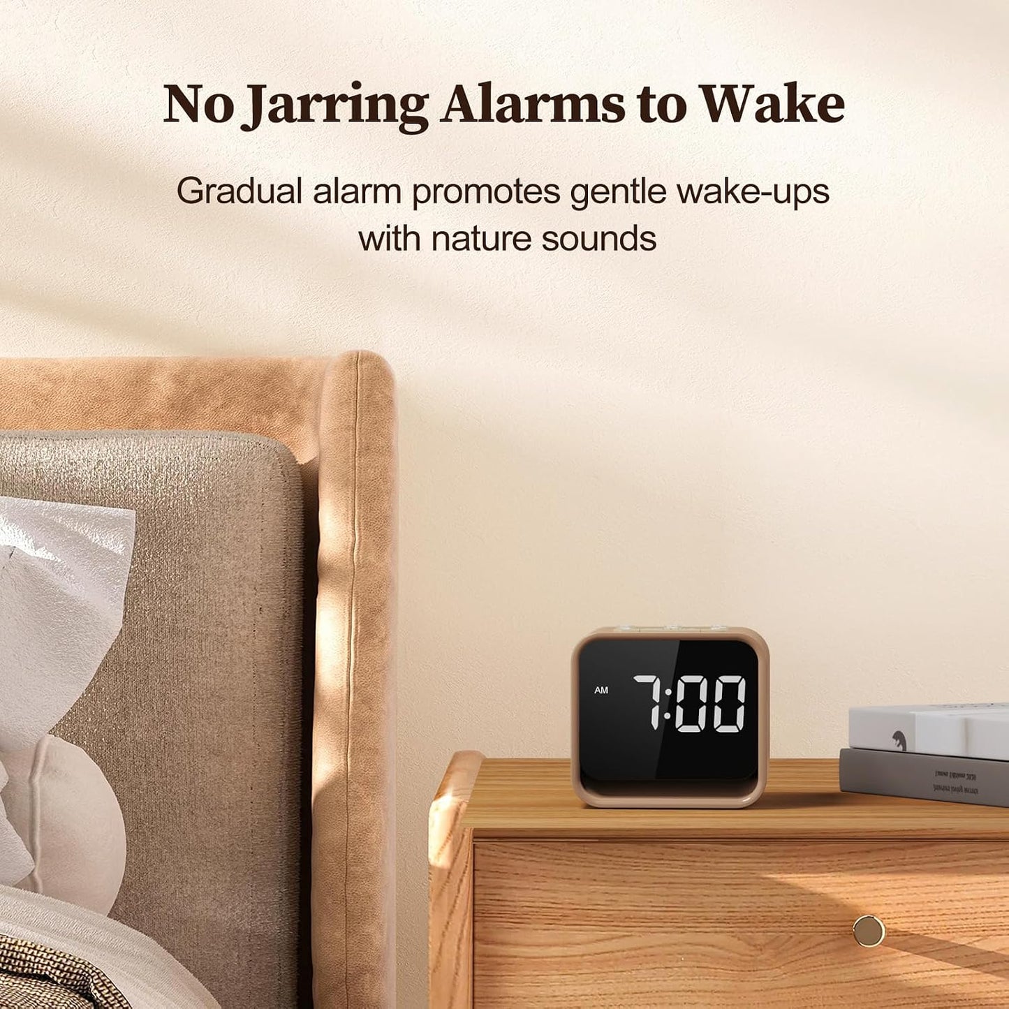 Housbay Wooden Sound Machine Alarm Clock for Bedrooms - Gentle Wake-Up with Birdsong, White Noise for Sleeping, Small Digital Clock for Phone-Free Routine
