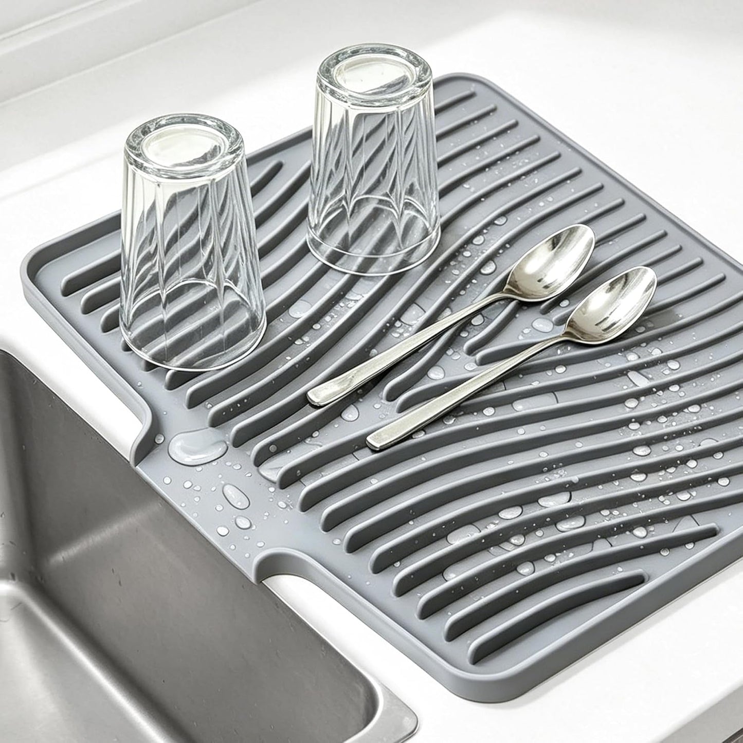 Kitchen Sink Splash Guard Gen2-30" x 6'' Silicone Sink Mat Splash Guard fit for Countertop, Bathroom,Farmhouse,RV by EBIGIC (Grey)