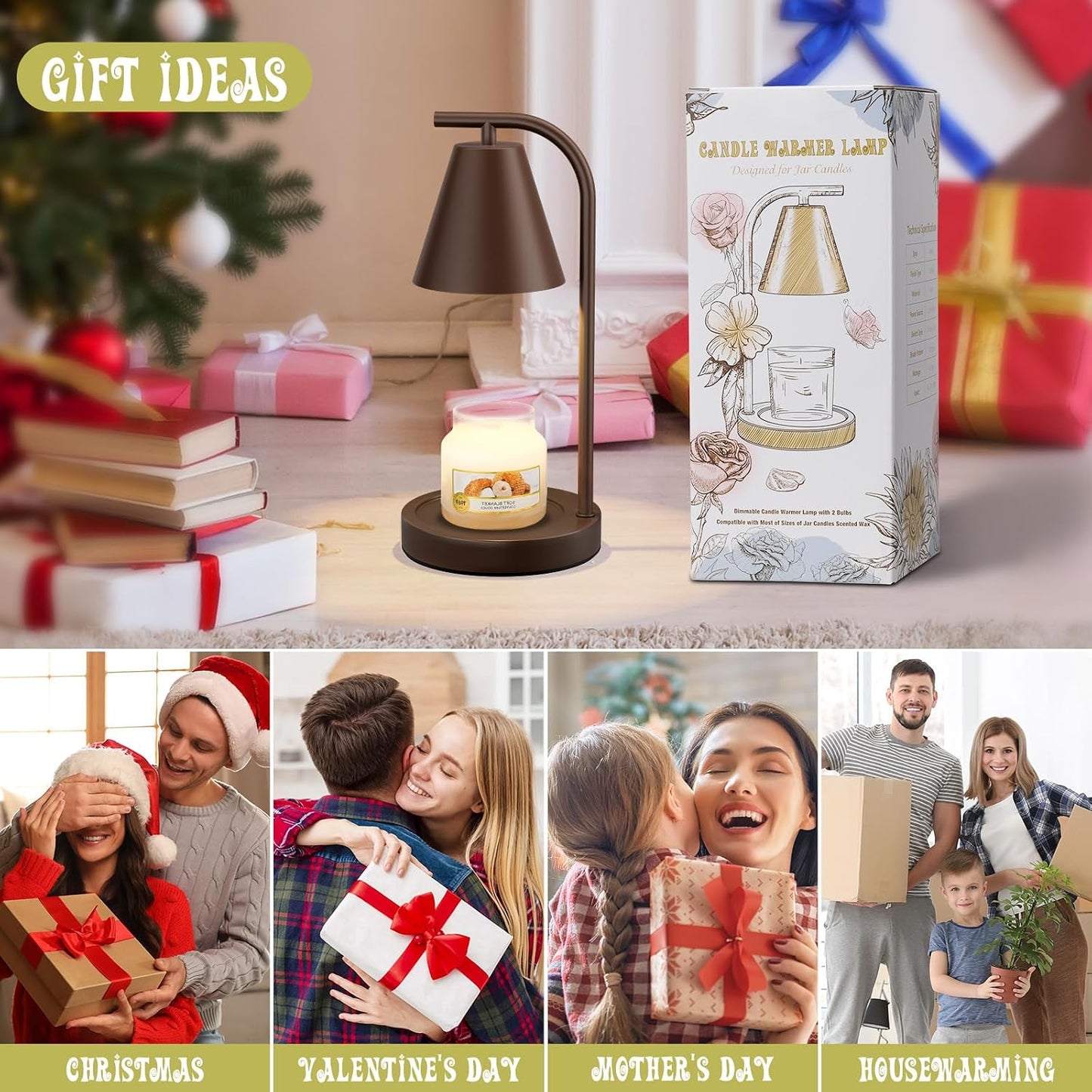 Brown Candle Warmer Lamp with Timer-Electric Candle Light for Bedroom Decor, Aromatherapy at Home | Gifts for Men | Home Gift Ideas