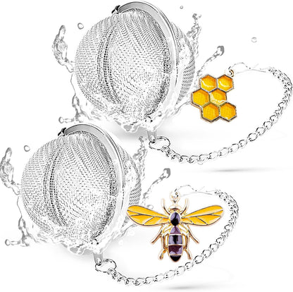 Stainless Steel Tea Infusers, Set of 2 TeaSanavie Tea Strainer Tea Ball with Honeybee & Flower Charms for Loose Leaf Tea