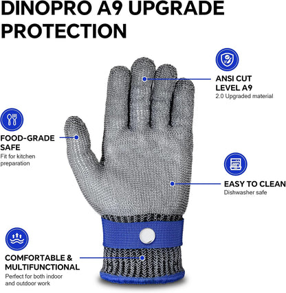 ANSI A9 Cut Resistant Glove, Food Grade Stainless Steel Mesh Metal Glove, Suitable for Mandoline, Kitchen Cooking,Butcher Meat Cutting and Oyster Shucking(Large Size)