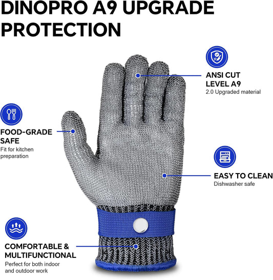 ANSI A9 Cut Resistant Glove, Food Grade Stainless Steel Mesh Metal Glove, Suitable for Mandoline, Kitchen Cooking,Butcher Meat Cutting and Oyster Shucking(Large Size)