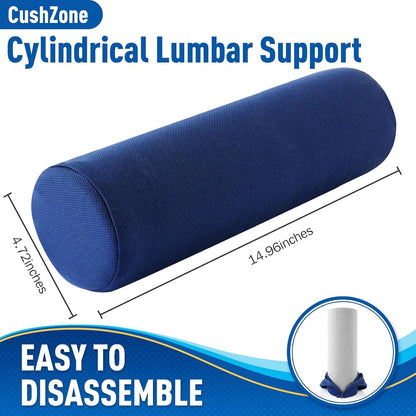 CushZone Lumbar Roll Support Pillow, Memory Foam Back Cushion, Black