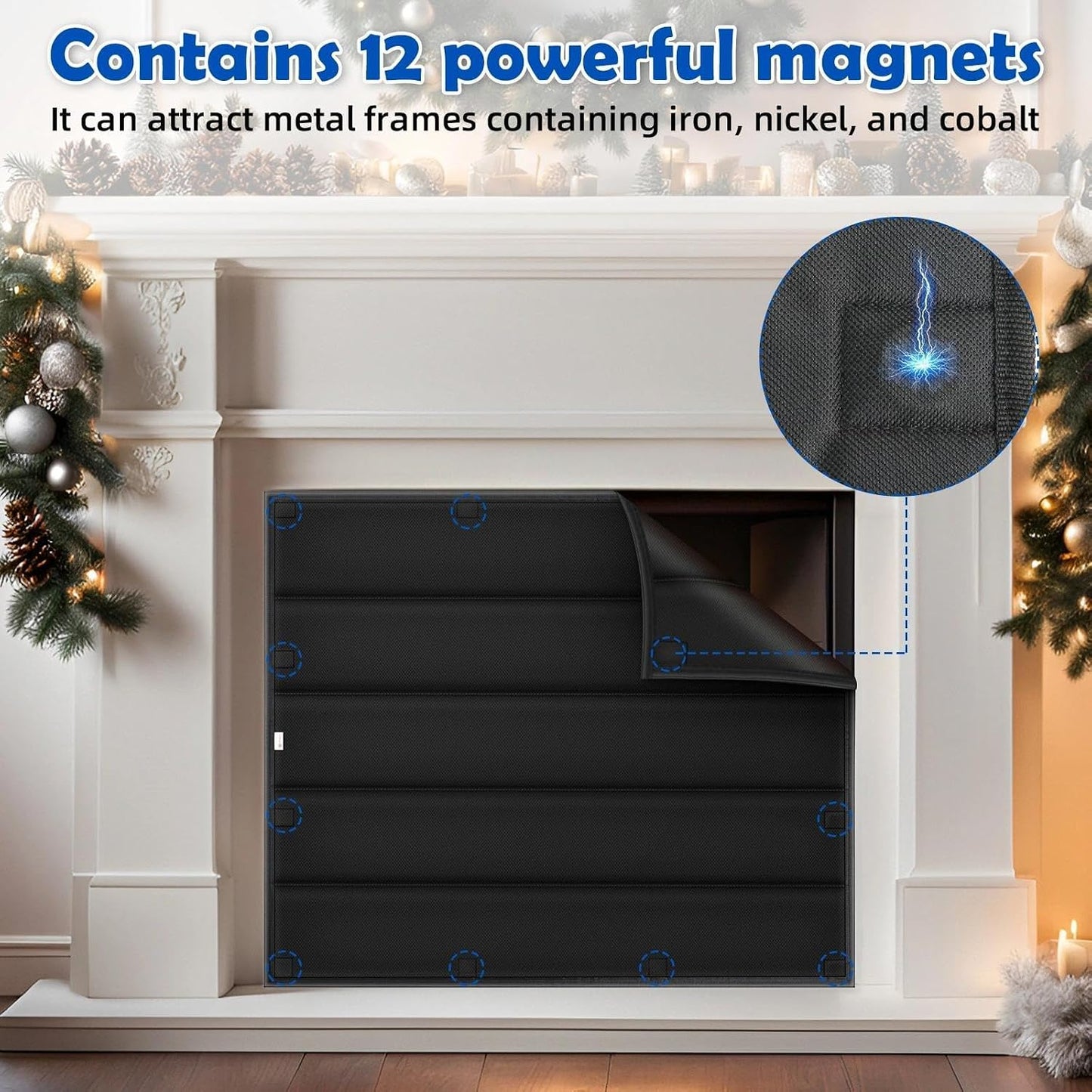 Magnetic Fireplace Draft Stopper Cover 39" x 32" - Indoor Winter Insulation Blanket to Block Cold Air & Heat Loss - Fits Metal Frames Only (NOT for Brick/Stone)
