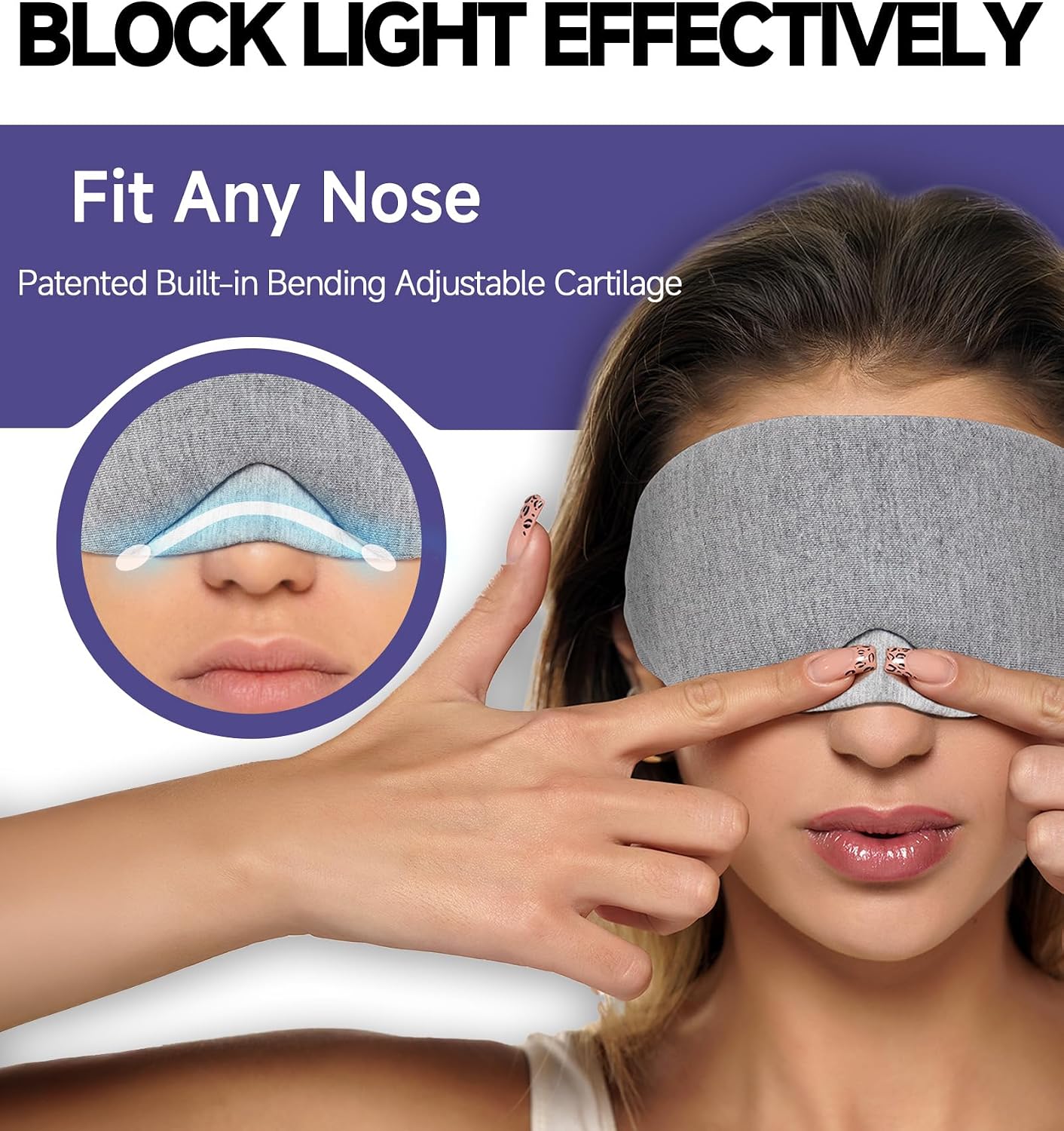 Mavogel Cotton Sleep Eye Mask, Light Blocking with Adjustable Nose Bridge | Updated Design, Soft and Comfortable Night Eye Mask for Men Women, Eye Blinder for Shift Work, Includes Travel Pouch, Grey