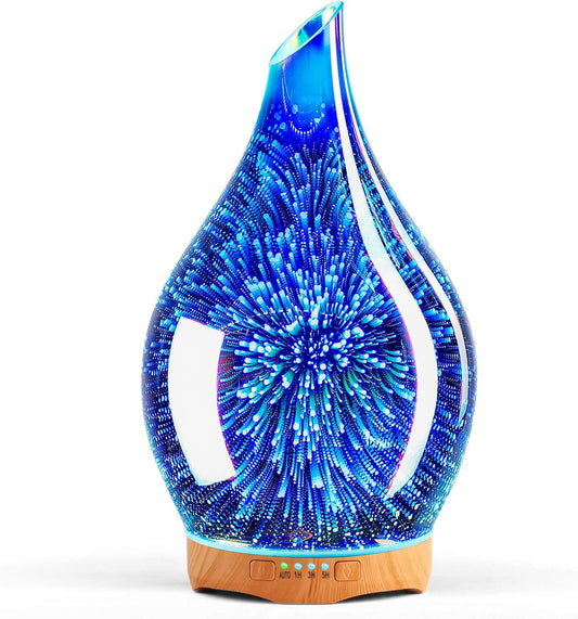 Porseme Essential Oil Diffuser 280ml Handmade Glass Diffuser 7H Runtime | Elegant Handmade Glass Aroma Diffuser with 7-color LEDs, Quiet Aromatherapy and Safe Auto Shut-off, Perfect for Gifts