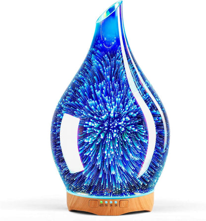 Porseme Oil Diffuser 3D Glass Aromatherapy Ultrasonic Humidifier, Air Refresh Auto Shut-Off, Timer Setting, BPA Free for Home Hotel Yoga Leisure SPA Gift 150ml Last 6H - Colors B