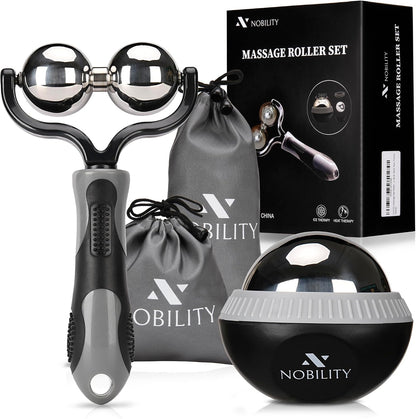 Nobility Massage Ball Roller– Ice Cold and Hot for Deep Tissue and Sore Muscle Relief of Stiffness and Stress, Body, Neck, Back, Foot, Plantar Double Black