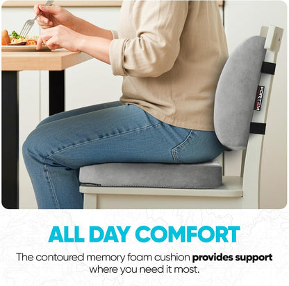 FORTEM Seat Cushion, Office Chair Cushion, Lumbar Support Pillow for Office Chair, Memory Foam Car Seat Cushions, Sciatica Coccyx Tailbone Pain Relief, Cushions for Back Support, Washable, Non Slip