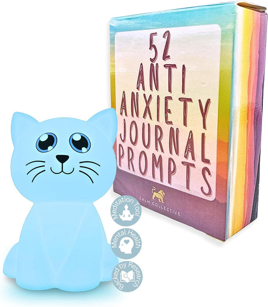 Calm Collective Cat Breathing Trainer Light & 52 CBT Journal Cards for Emotional Management and Daily Focus
