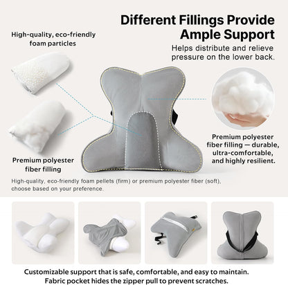 Lumbar Support Pillow(Pat. Pend) – Multi-Functional Ergonomic Back Cushion for Sofa Chair, Car Seat & Sofa, Reading Pillow with Firm Multi-Zone Support to Relieve Lower Back Pain, Misty White