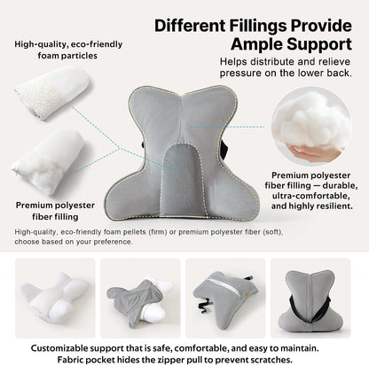Lumbar Support Pillow(Pat. Pend) – Multi-Functional Ergonomic Back Cushion for Sofa Chair, Car Seat & Sofa, Reading Pillow with Firm Multi-Zone Support to Relieve Lower Back Pain, Misty White