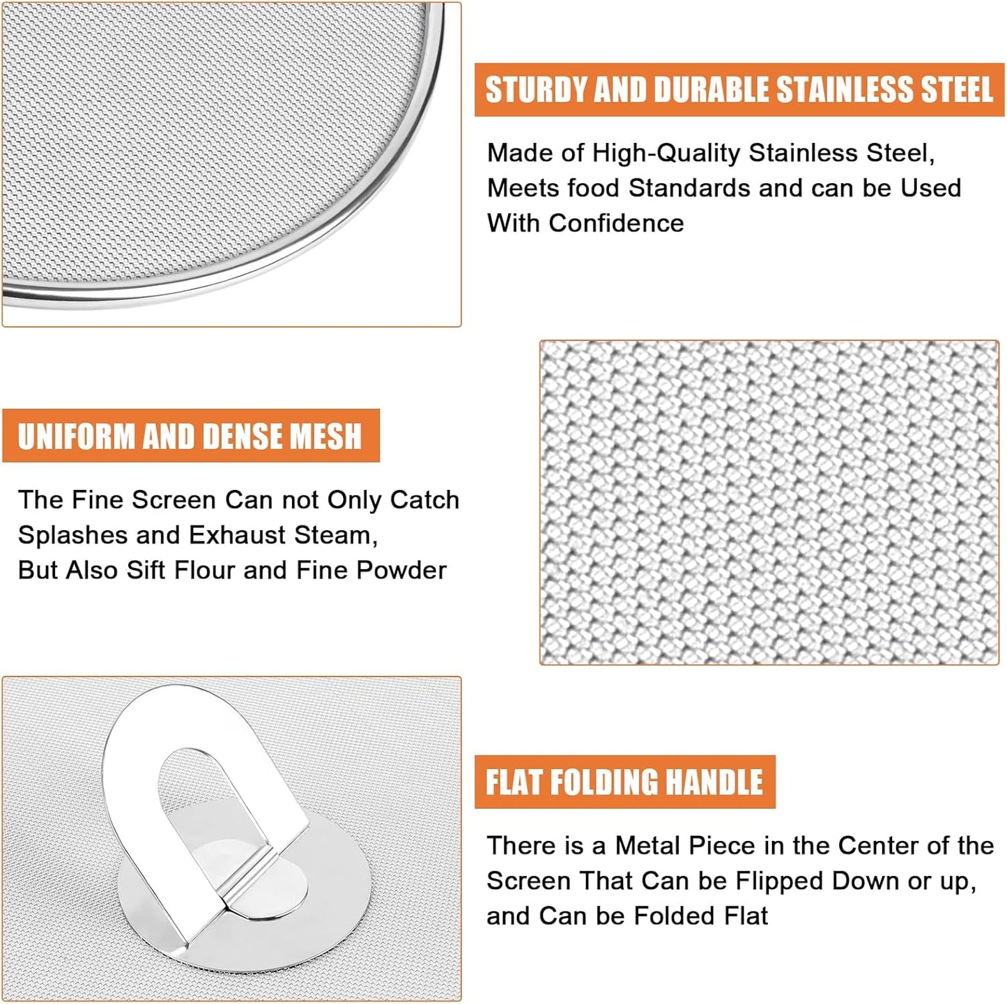 3-Pack Splatter Screens for Frying Pan - 10", 11.5", 13" Stainless Steel Grease Splatter Guard with Foldable Knob, Ultra-Fine Mesh, Rust-Free - No Oil Mess, No Burns, Ultra Fine Mesh