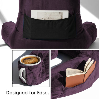 Nestl Reading Pillow with Shredded Memory Foam, Designed for Sitting Up in Bed and Couch, Back and Arms Adjustable Support for Adult & Teens Backrest Pillows for Reading, with Washable Cover Dark Grey