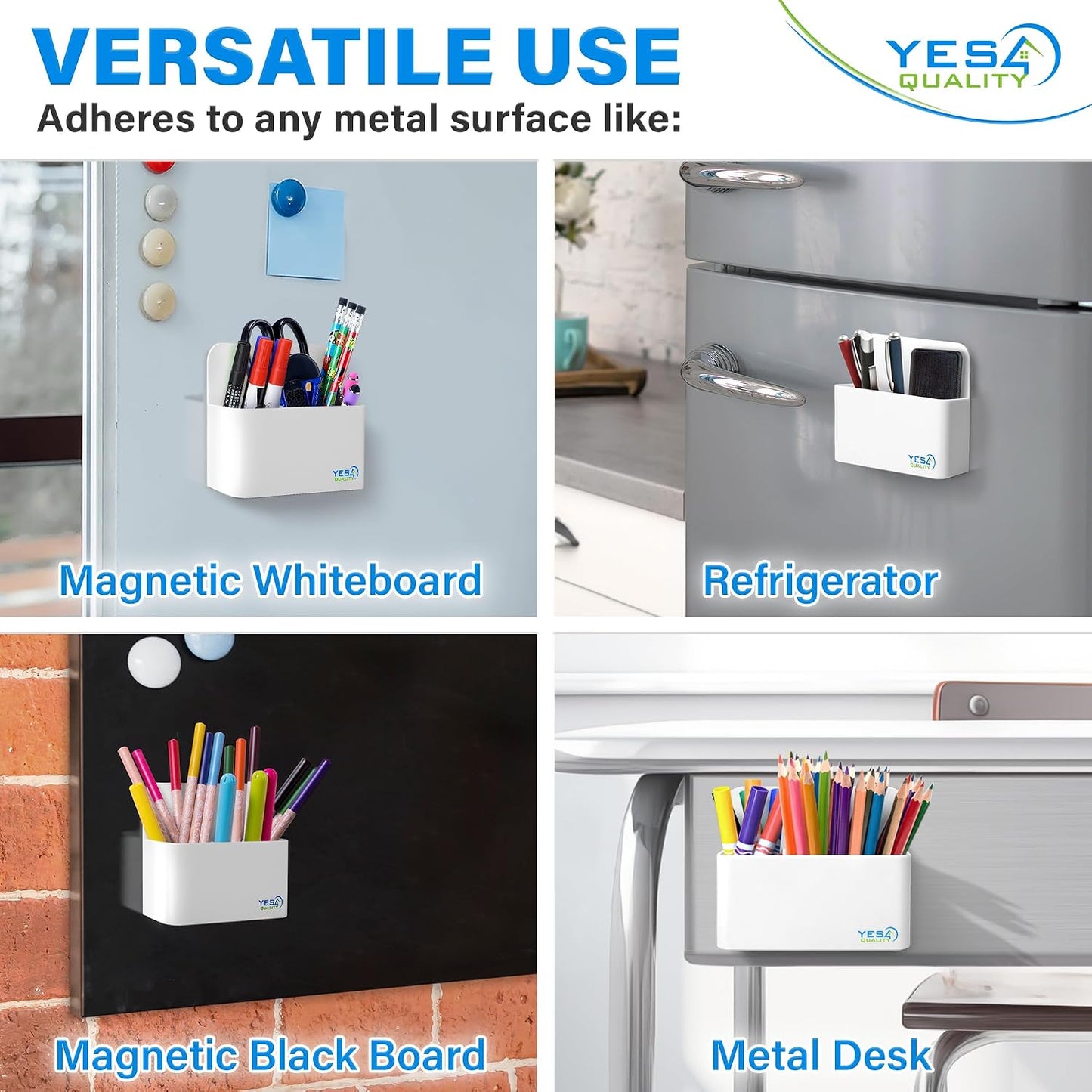 YES4QUALITY Magnetic Pen Holder with Strong Magnetic Back & 2 Compartments, Dry Erase Marker Holder for Whiteboard, Fridge & Locker, White Pencil Holder