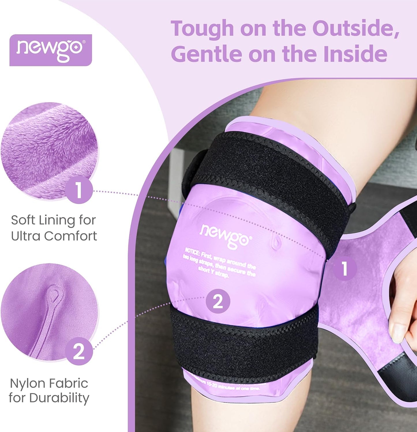NEWGO Knee Ice Pack Wrap, 360° Full Wrap, Blue | Y-shaped Strap Stays Put, Reusable for Knee Replacement, ACL, Arthritis, Swelling, and Sports Injuries, 21.7" x 9.8"