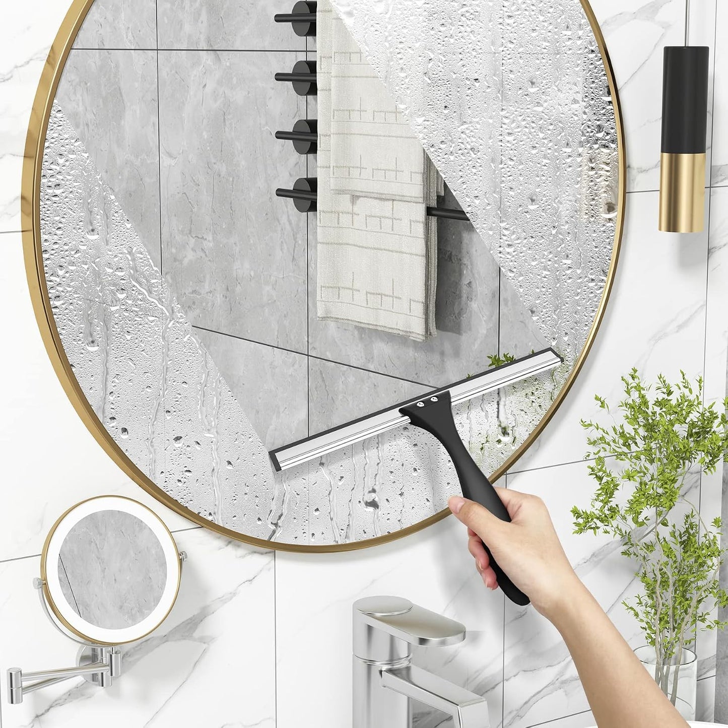AmazerBath Squeegee for Shower Glass Door, All-Purpose Squeegee with Hook for Shower Doors, Windows, Mirrors, Tiles and Car Glass, 10 Inches