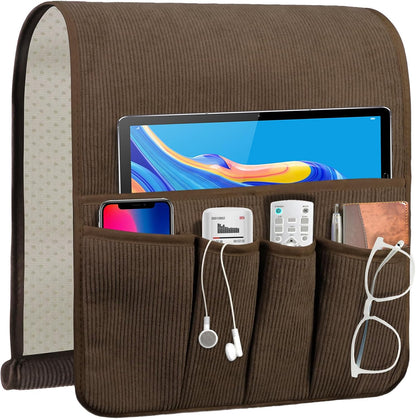 Remote Control Holder, Anti Slip Armchair Caddy Couch Caddy with 5 Pockets | Remote Holder Couch Caddy with 5 Pockets for Storage Accessories Bedside Organizer Senior Gifts (Beige,35''x12.4'')