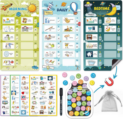 JJPRO Magnetic Bedtime/Morning/Daily Routine Chart for Kids with Reward Jar-Morning Routine Chart,Daily Checklist Reward Chart for Toddlers,Reward Jar for Kids,Cute Visual Schedule Board for Home