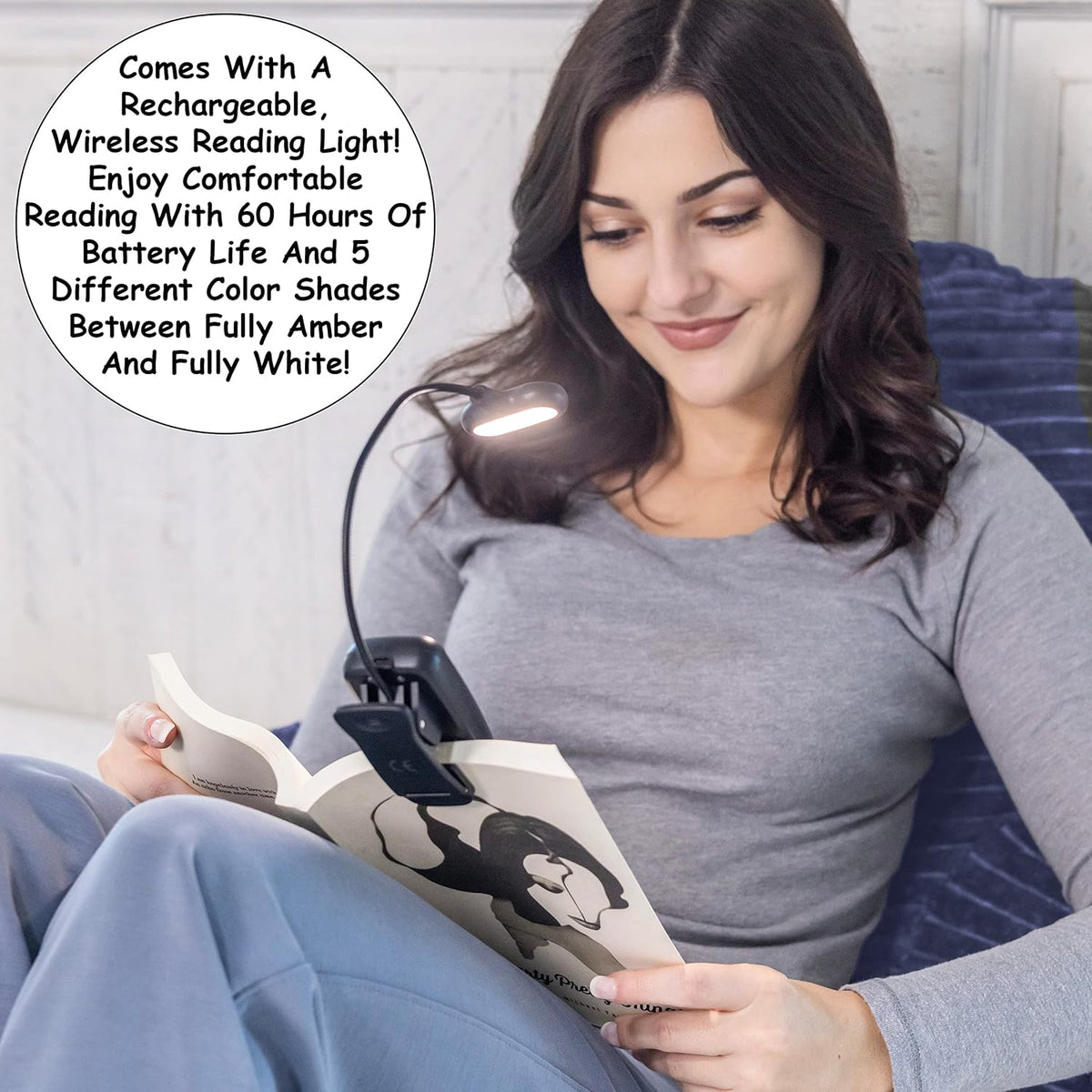 Homie Reading Pillow with Reading Light and Wrist Support, Has Arm Rests, and Back Support for Bed Rest, Lounging, Reading, Working on Laptop, Watching TV (Gray)