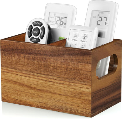 DRASTAR Remote Control Holder, Wood TV Remote Holder, Remote Storage Caddy, Remote Control Organizer (Black, 2 Slots)