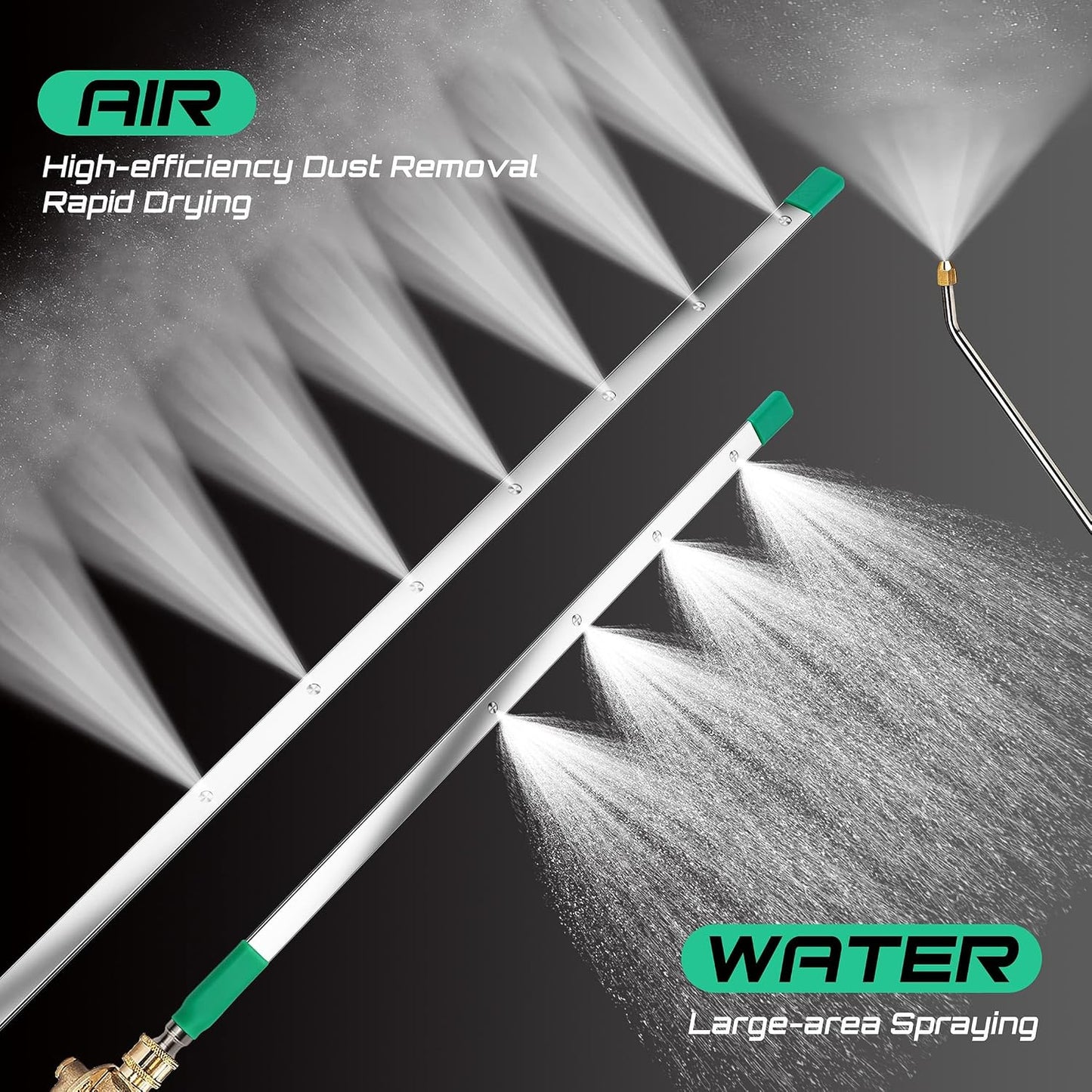 47/24/15" Radiator Cleaning Wand 3P, Water/Air, for Cars/Trucks/Heavy Equip | Water/air, 4500PSI 180° swivel, 0.2in ultra-slim, 25° fan, laser-welded 304SS, no-tear, quick-connect, industrial, saves.