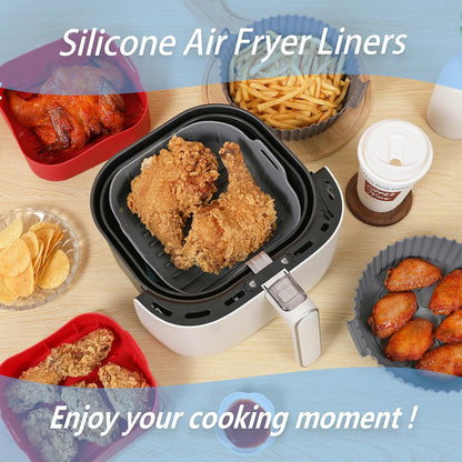 Silicone Air Fryer Liners Square,Pot 2Pcs 7.5inch Reusable Air Fryer Basket | Foopama Fit 3-6qt Reusable Non-Stick Silicone Liners Air Fryer Accessories for Air Fryer Inserts Oven Baking Tray Microwave