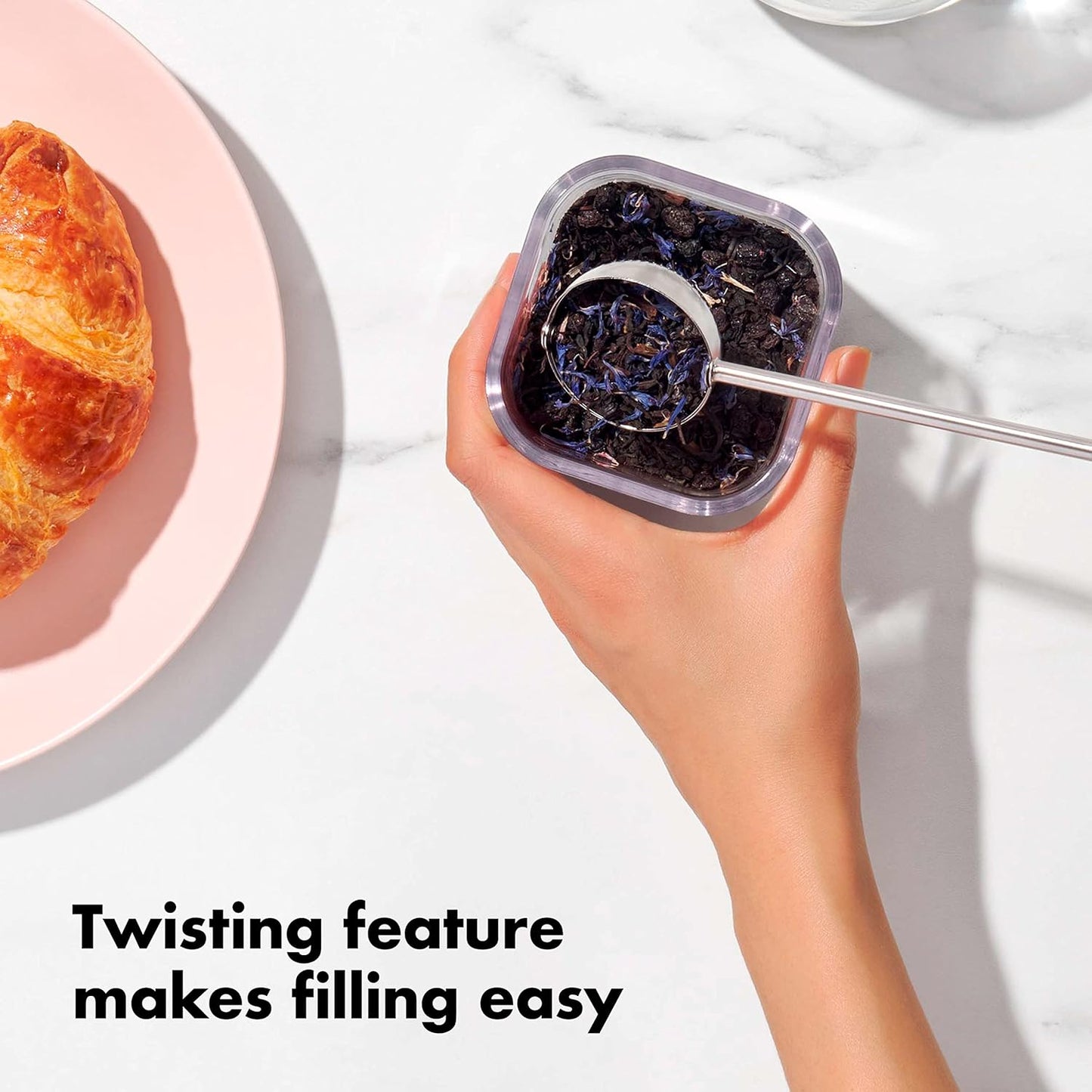 OXO Brew Twisting Ball Tea Infuser - Fine Mesh, Stainless Steel | Loose Leaf Tea Infuser, Reusable Strainer, Easy-Open Twist Design, Fits Different Sized Mugs, Dishwasher Safe