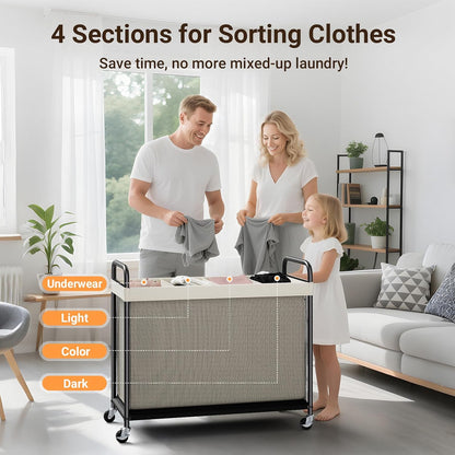 ELYKEN Laundry Hamper 2 Section, 100L Rolling Laundry Sorter with Wheels | Removable Washable Liner Bags, Sturdy Steel Frame and Metal Handle, Double Compartment Clothes Organizer for Laundry Sorting