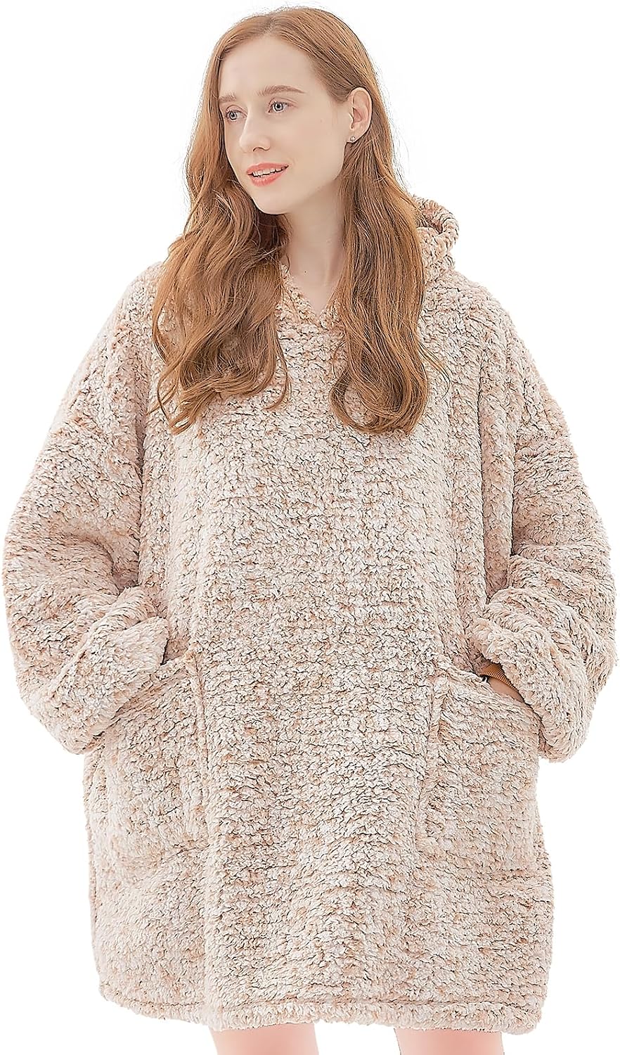 yescool Wearable Blanket Hoodie, Flannel Sherpa Fleece Blanket Sweatshirt for Adults Women Men,One Size Fits All - Colors B