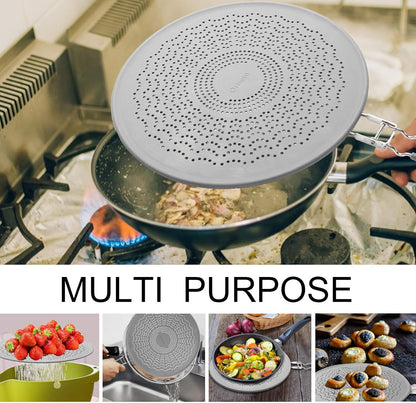 Silicone Grease Splatter Screen Pan Cover with Folding Handle, Heat Resistant Cooling Mat, Strainer, Drain Board, Oil Splash Guard for Frying Pan Cooking, 11.4 Inch