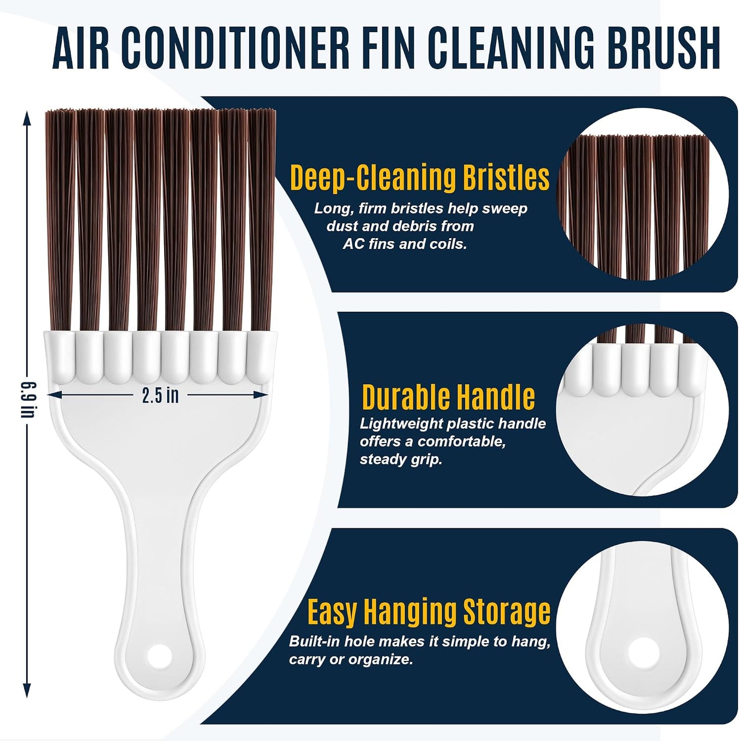 3 Piece Air Conditioner Condenser Fin Comb Kit, Fin Straightening Tool, Coil Cleaner Stainless Steel Comb and Evaporator Radiator Cleaning Whisk Brush for Condenser or Evaporator Units