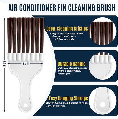 3 Piece Air Conditioner Condenser Fin Comb Kit, Fin Straightening Tool, Coil Cleaner Stainless Steel Comb and Evaporator Radiator Cleaning Whisk Brush for Condenser or Evaporator Units