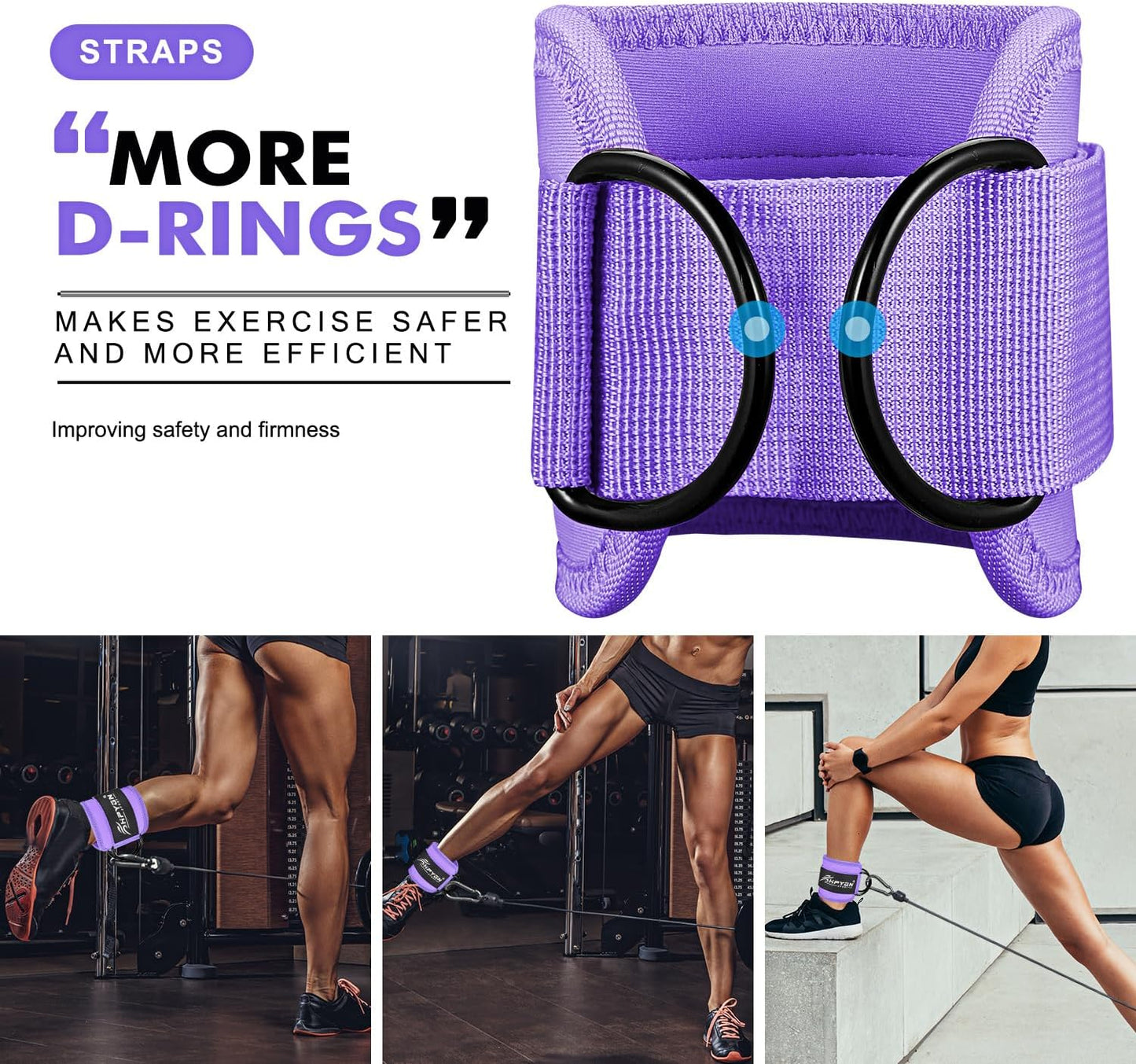 HPYGN Ankle Strap for Cable Machine, Padded Ankle Straps for Cable Machine Kickbacks, Glute Workouts, Leg Extensions, Curls, Booty Hip Abductors Exercise, Adjustable Comfort Ankle Cuff for Gym
