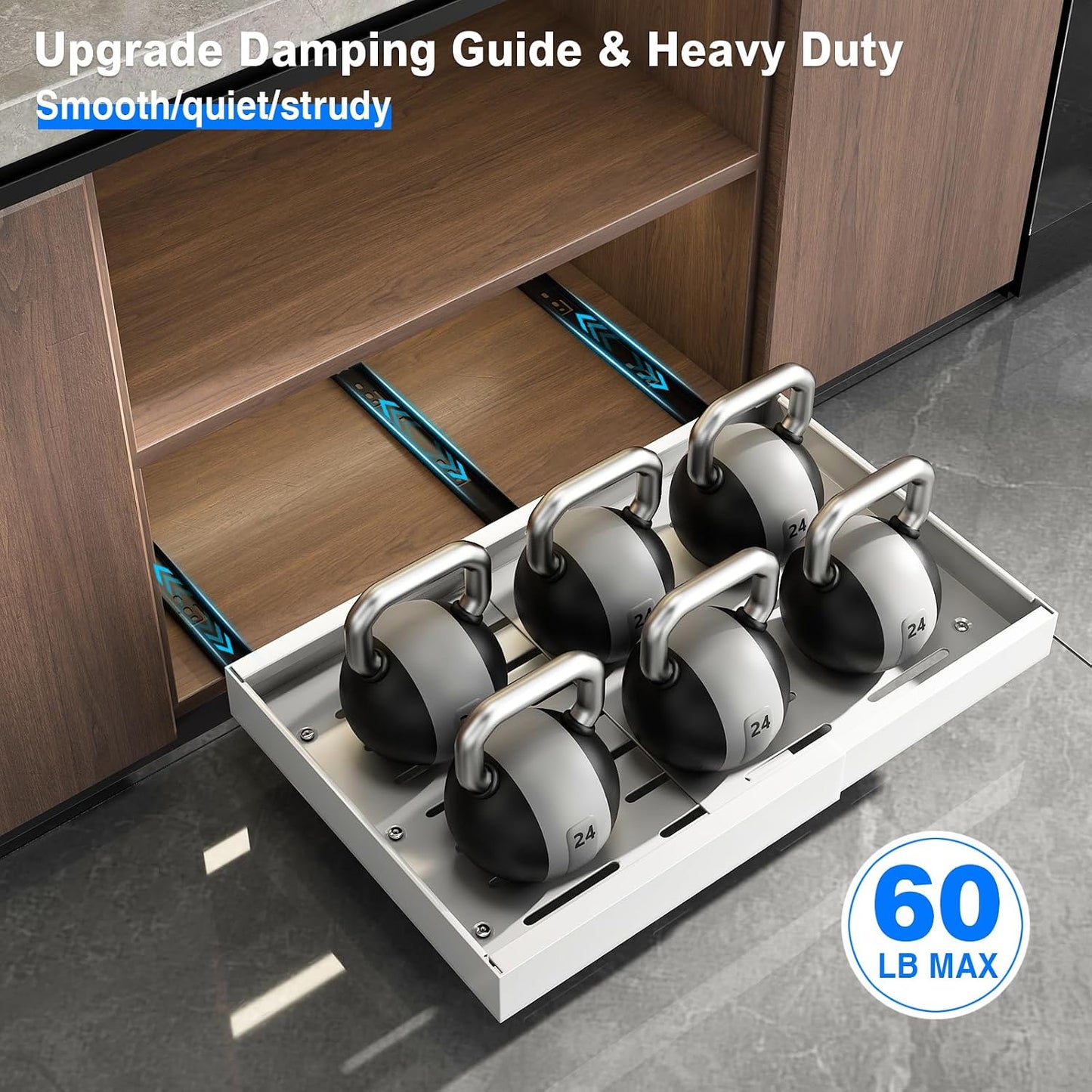 Mustorn 2 Pack Pull Out Cabinet Organizer, Slide Out Drawers for Cabinets, Peel and Stick, Heavy Duty Shelves for Kitchen, Cupboard, Pantry, Bathroom (16.5"D*11.8"W*3.94"H-Black)