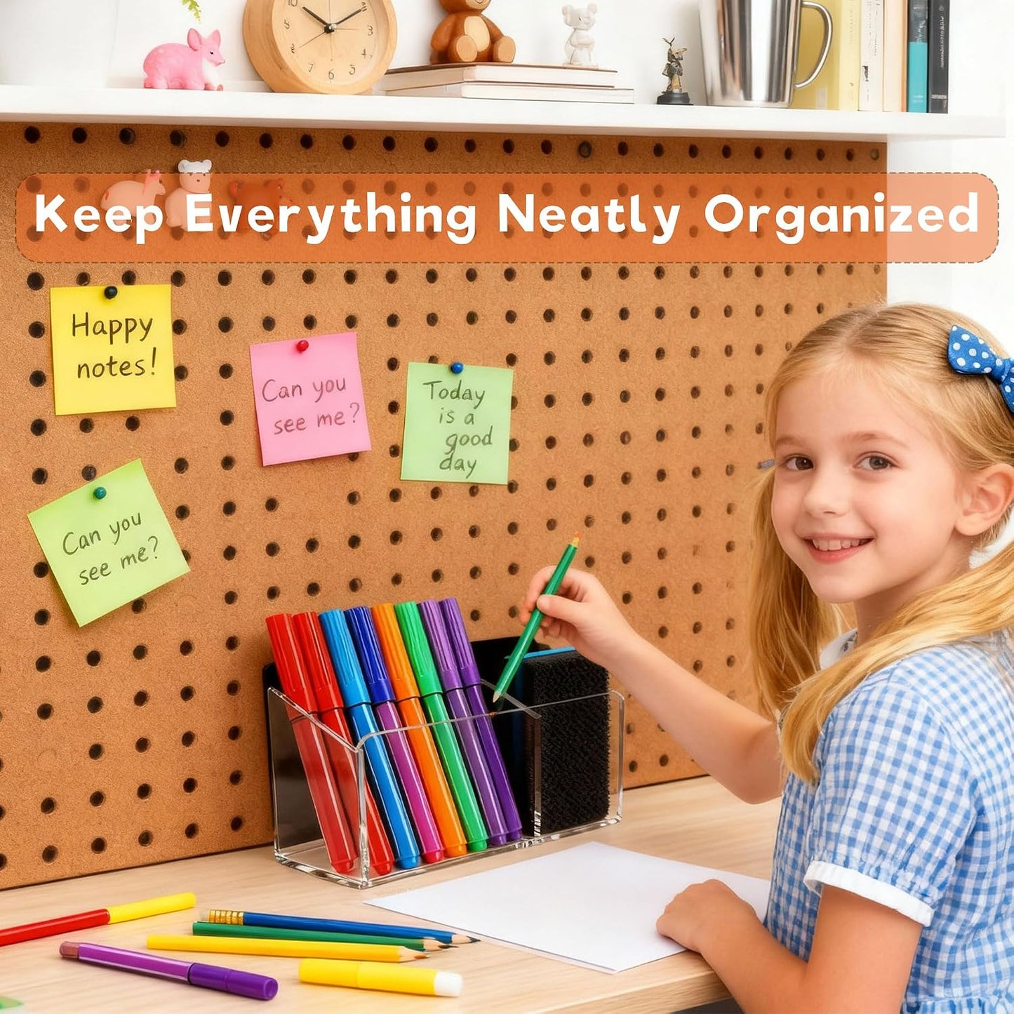 Magnetic Dry Erase Marker Holder - Non-Slip Acrylic Pen Organizer with Powerful Magnets for Whiteboard, Refrigerator, Office Desk, Classroom Supplies & Home Organization-Clear