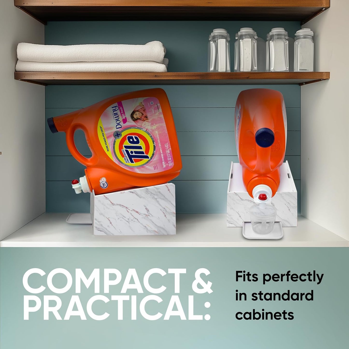 TidyFriend No-Spill Liquid Laundry Detergent Dispenser Holder, Laundry Soap Dispenser Holder with Drip Tray for Laundry Room Organization, Angled Downward Slope for Easy Pouring (No Strap, Ivory)