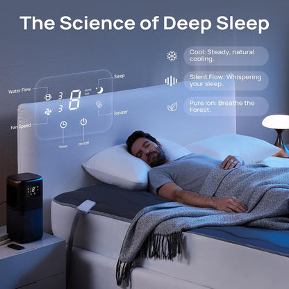 Omni Sleep Water Cooling Mattress Pad for Hot Sleepers, Bed Cooling System with Cooling Fabric Zero-EMF Cooling Bed Pad Remote Control Quiet Sleep Mode Relief for Night Sweats Hot Flashes(Dark Gray)
