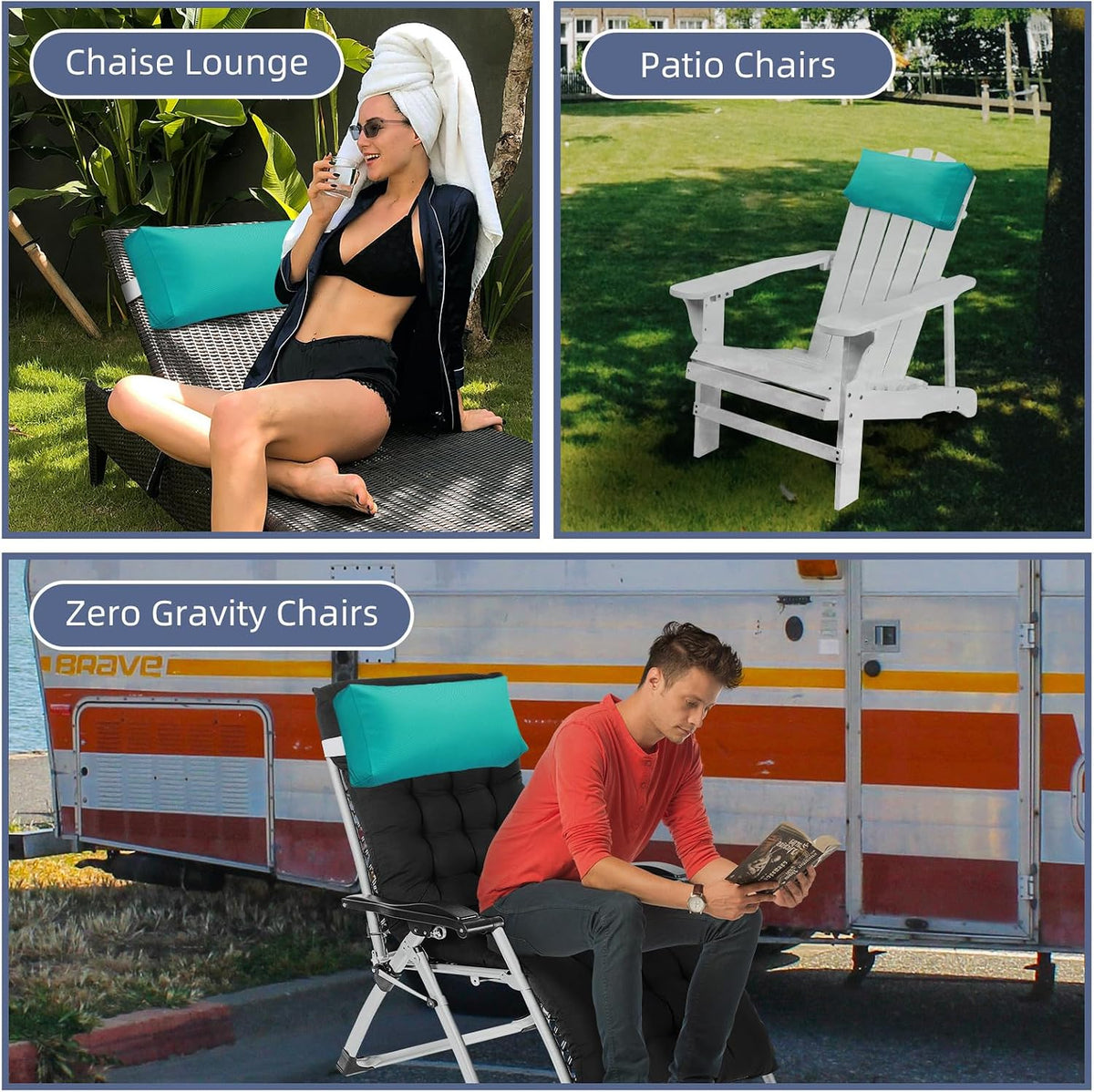 Chaise Lounge Head Pillow, 2 Pack Outdoor Patio Pillows with Adjustable Strap, Lounge Head Resting Pillow for Recliner Beach Pool Lounger Office Chair，Water Resistant Gray