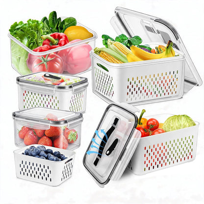 8 Pieces Fruit Storage Containers for Fridge with Lids and Strainer | 4Pack Fruit Containers for Fridge, Fresh Produce Saver Keeper for Vegetable Fruit Salad, BPA Free Organizer for Refrigerator