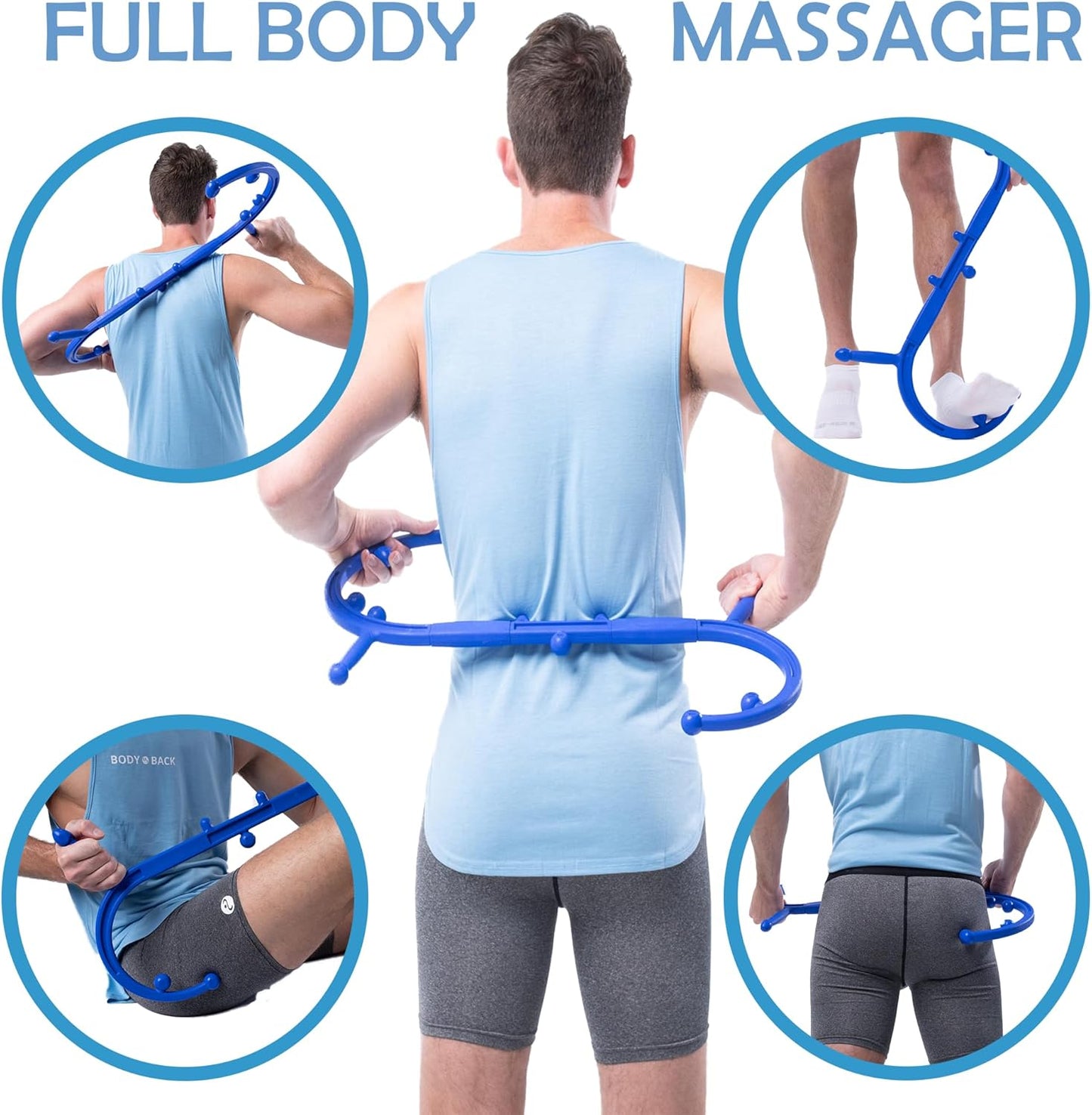 Body Back Buddy Classic Back Massager & Neck Massager for Pain Relief, Blue | USA Made Dual Massage Hooks For Back, Shoulder, And Neck, Muscle Knot Remover For Trigger Point Therapy And Full Body Relief