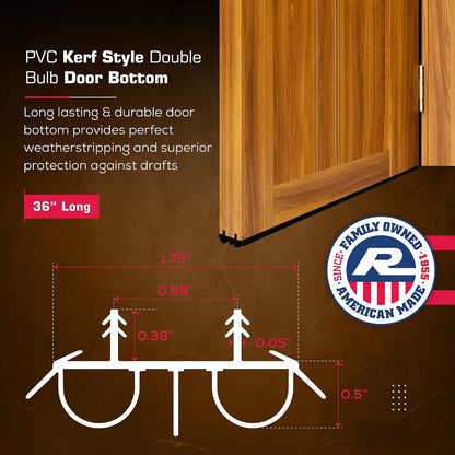 36" Kerf Slide-in Double Bulb Seal Weatherstrip Door Bottom – Durable Seal for Energy Efficiency & Draft Protection (Brown)