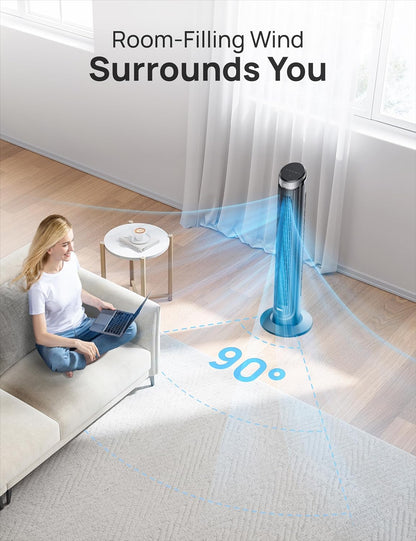 DREO Tower Fan for Bedroom, 90° Oscillating Fans that Blow Cold Air | 26 ft/s Powerful Airflow, 28dB Quiet Fan, 5 Speeds, 4 Cooling Modes, 12H Timer, 40" Standing Floor Fan for Home Office