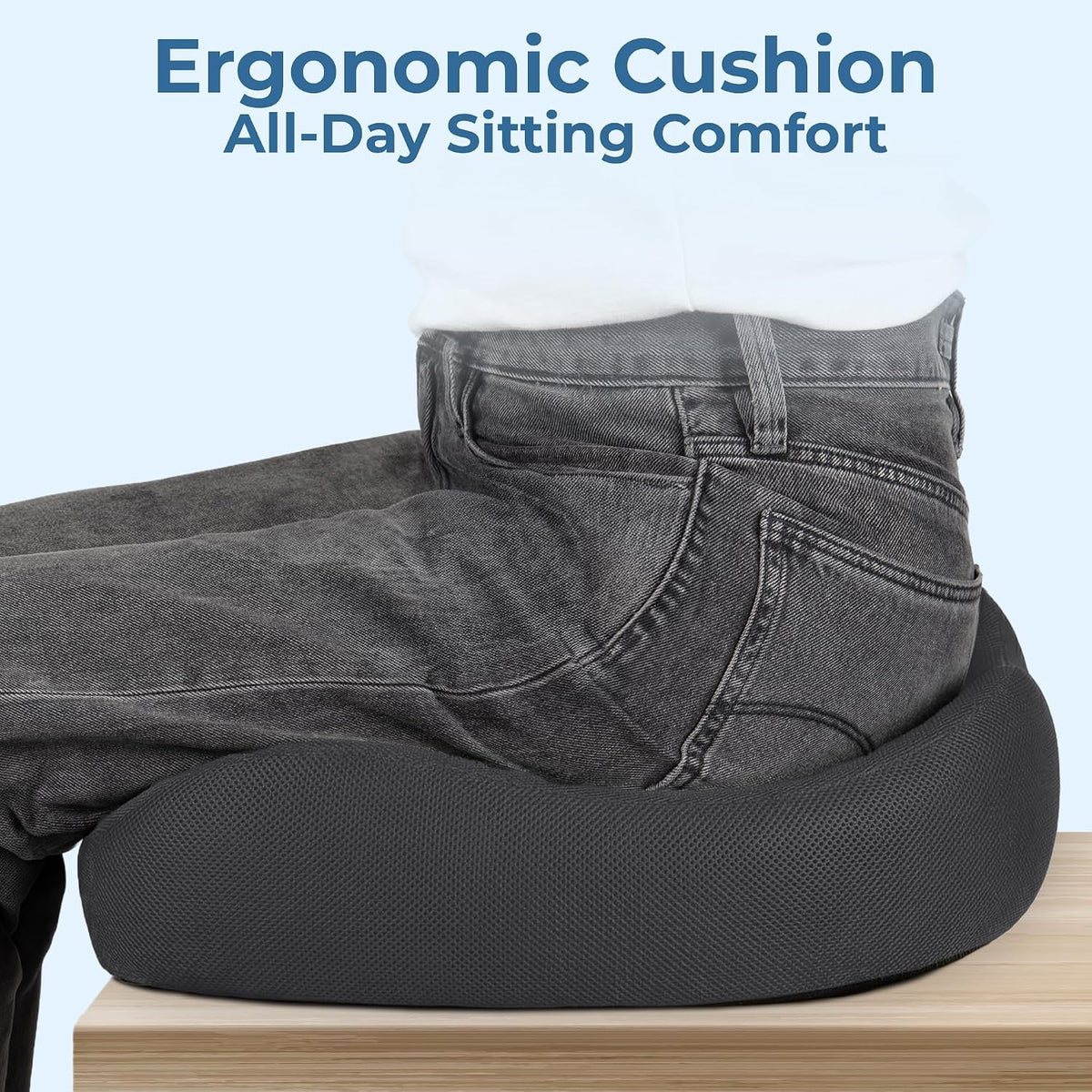 5 STARS UNITED Seat Cushion - Memory Foam Chair Cushion for Tailbone Pain Relief - Ergonomic Support for Coccyx, Sciatica & Butt - Office, Desk & Gaming Chair, Car Seat, Wheelchair, Airplane, Black