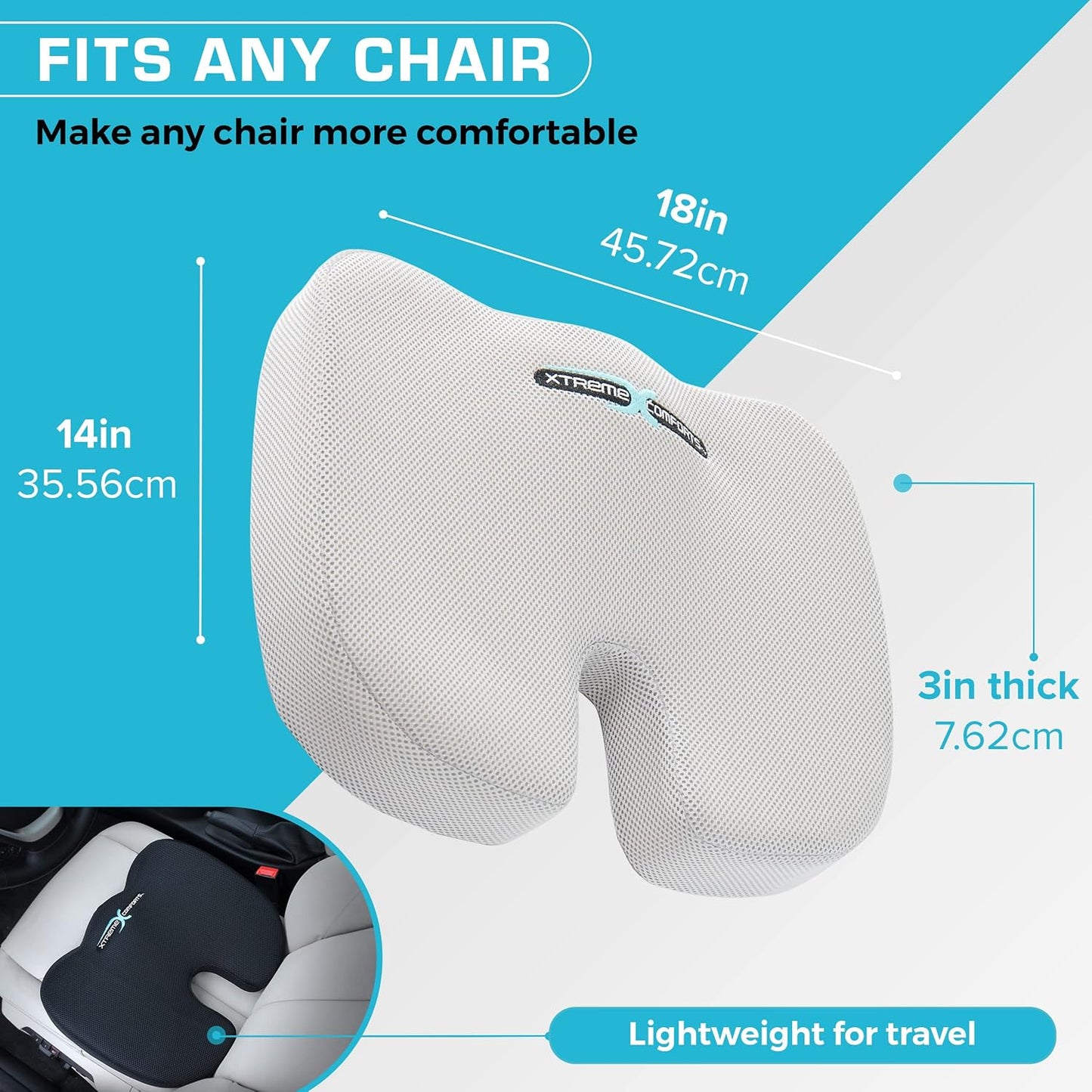 Xtreme Comforts Seat Cushion, Tailbone Relaxer - Coccyx Cushion for Tailbone Pain Desk, Wheelchair & Car Use - Back Support Pillow for Chair