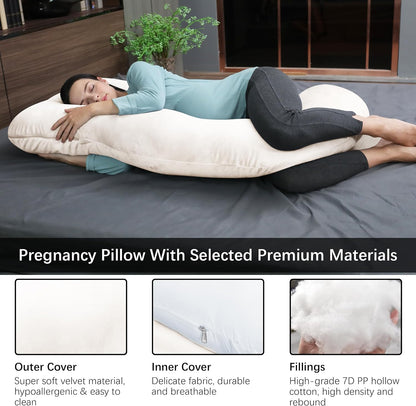 MOON PARK Pregnancy Pillows for Sleeping - 57 Inch U Shaped Full Body Maternity Pillow with Removable Cover - Support for Back, Legs, Belly, Hips - Pregnancy Pillow for Women - Grey