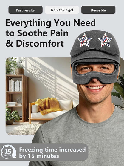 Migraine Relief Cap with Slide-Up Eye Mask, Headache Relief Ice Hat | Compression Head Face Ice Pack, Reusable Hot & Cold Gel Wrap for Hangover, Stress, Tension,Puffy Eyes, for Men Wemen Gift