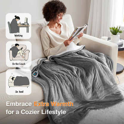 Beautyrest Reversible Heated Throw - Plush Sherpa Heating Blanket, Grey